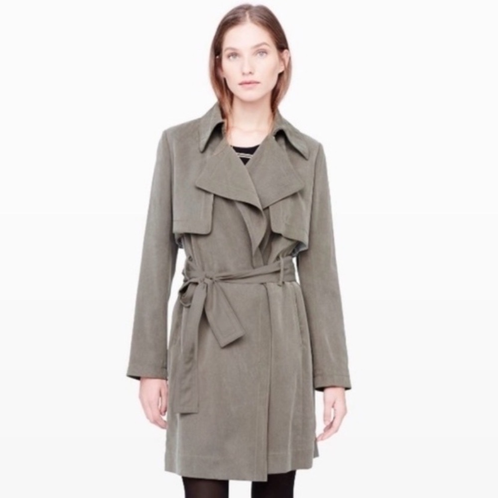 Club Monaco Soft Olive Trench Coat Raincoat Overcoat